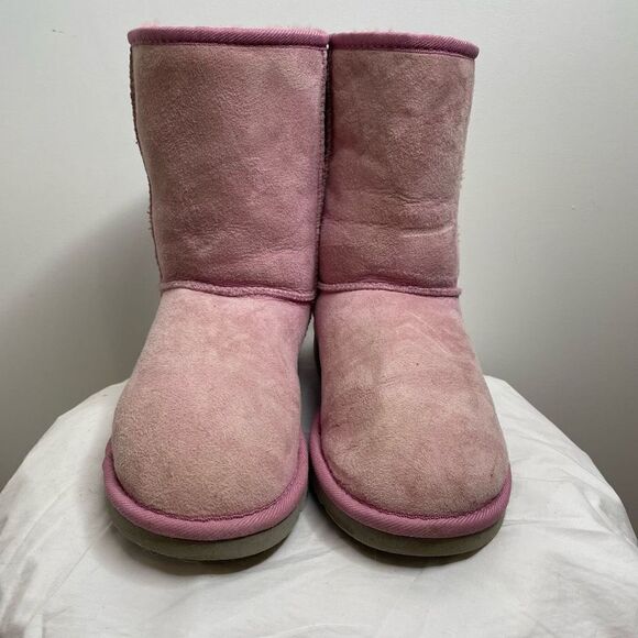 UGG Australia Classic‎ Short 5825 Leather Sheepskin Lined Winter Boots Pink 8 - Picture 2 of 11
